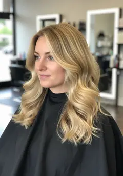 Big brushed-out bouncy waves on long honey-blonde hair