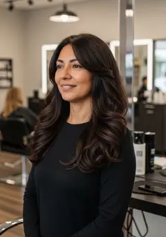 Long layered dark hair cut to keep the length and take out the weight
