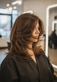 Long layers cut into thick hair so the length stays and the layers move
