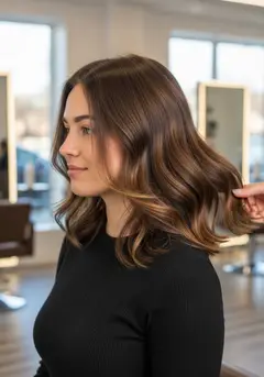 Naturally wavy hair after a smoothing treatment, frizz-free with the wave kept